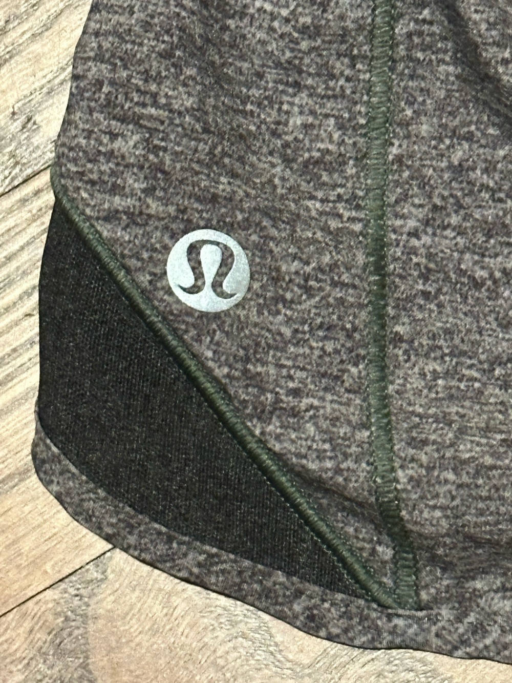 Lululemon Gray Heathered Darker Gray Hotty Hot Shorts with Green Stitching